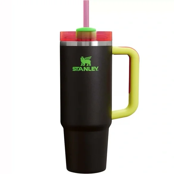 STANLEY Tumbler 40 oz Flowstate Quencher H2.0 BLACK NEON SPRING FLING PINK - Picture 4 of 16